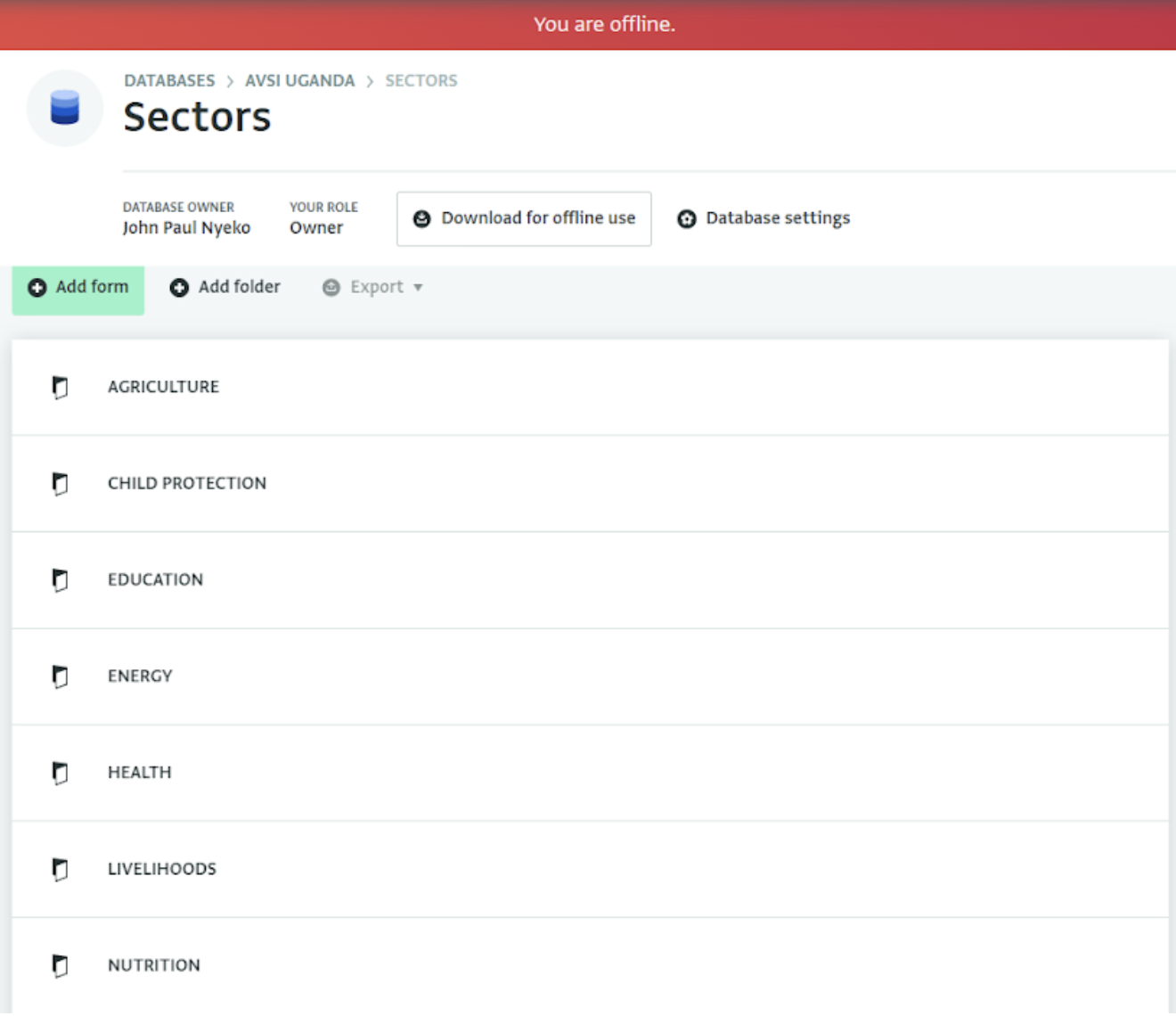Folders structure for Sectors in ActivityInfo