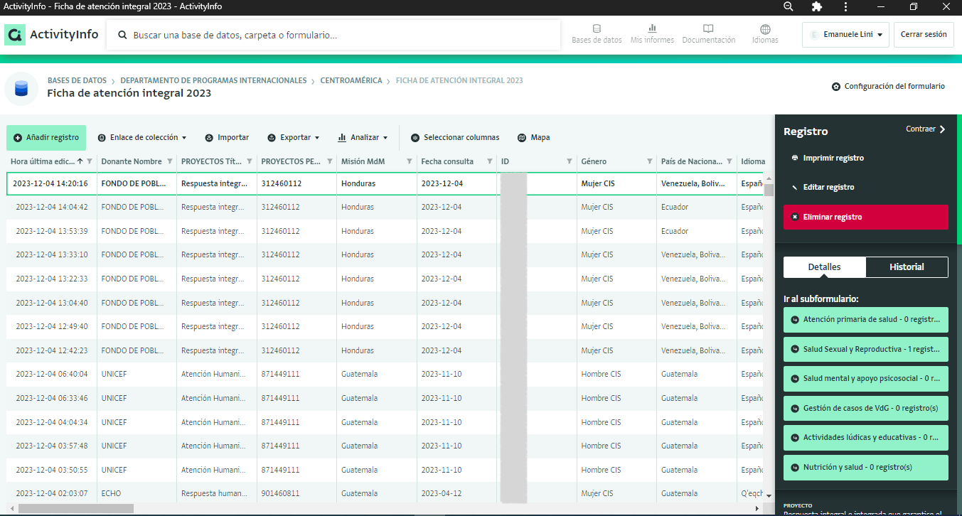 Case management: Forms, subforms and records in Table View in ActivityInfo