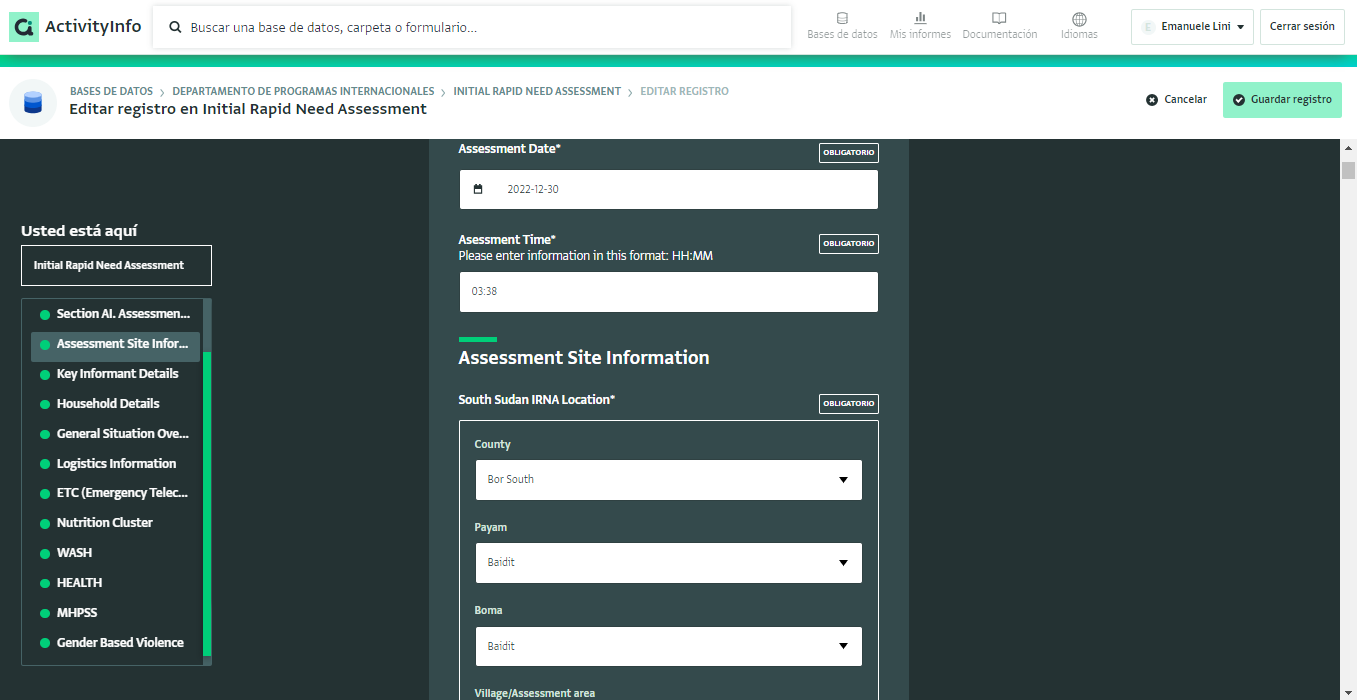 Ejecución de encuestas: Diseño de formulario para una encuesta para un proyecto en Sudán del Sur en ActivityInfo