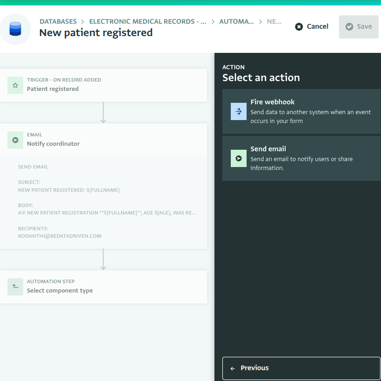 Screenshot of the automation builder