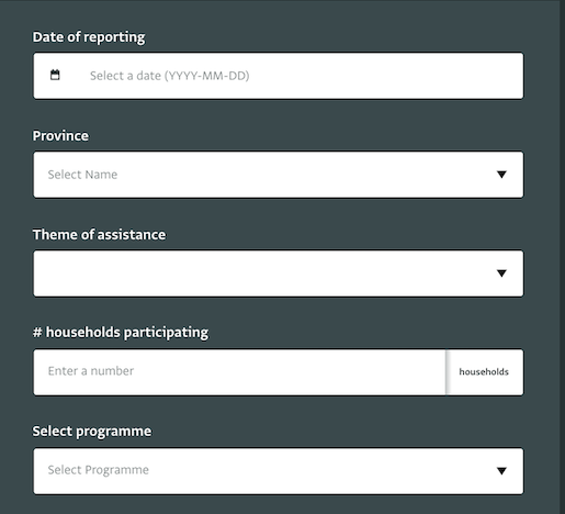 Screenshot of data entry form