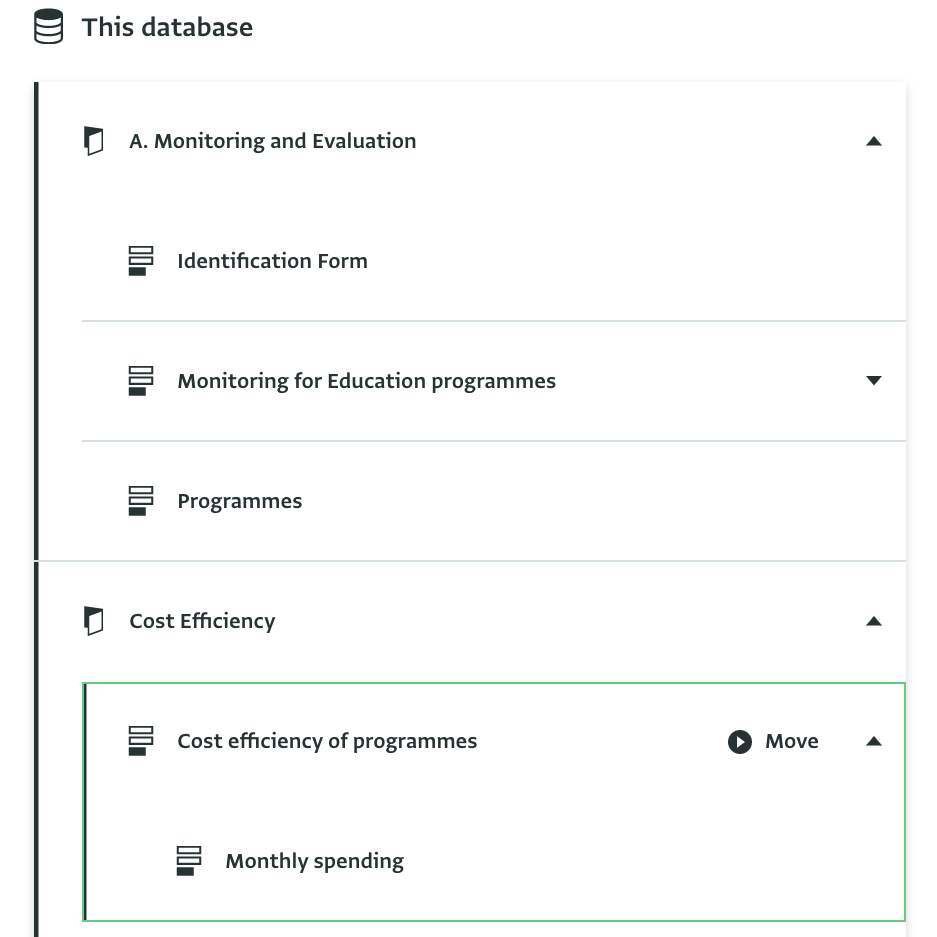 Screenshot of the database design section