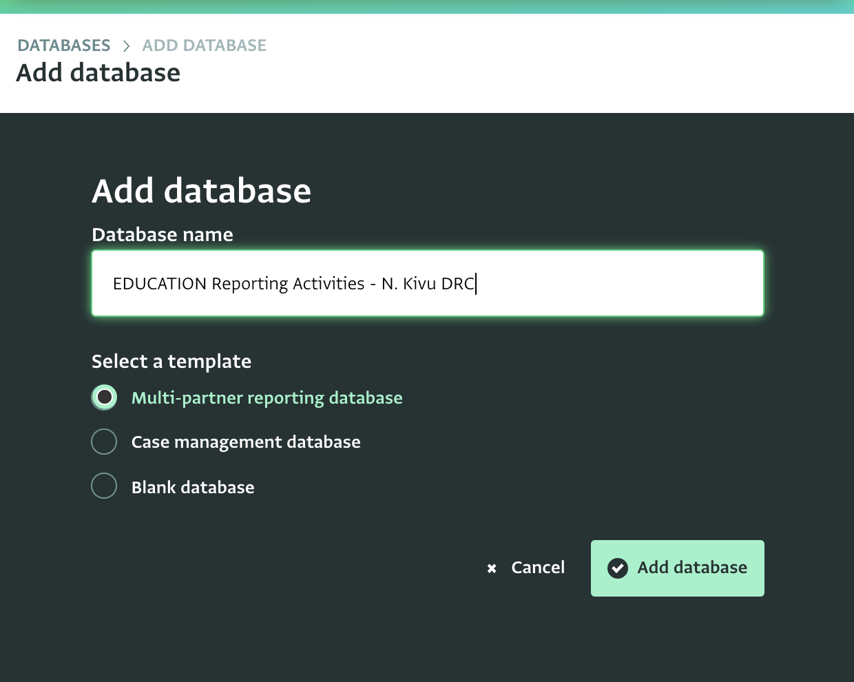 Screenshot of database templates