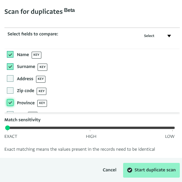 Screenshot of record deduplication