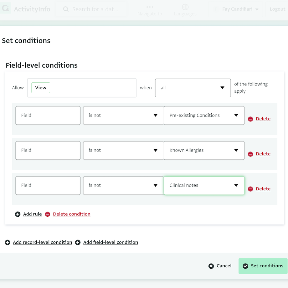 Screenshot of field-level permissions