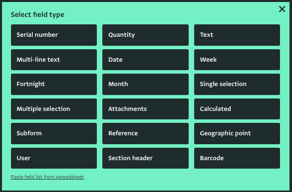 Screenshot of field palette