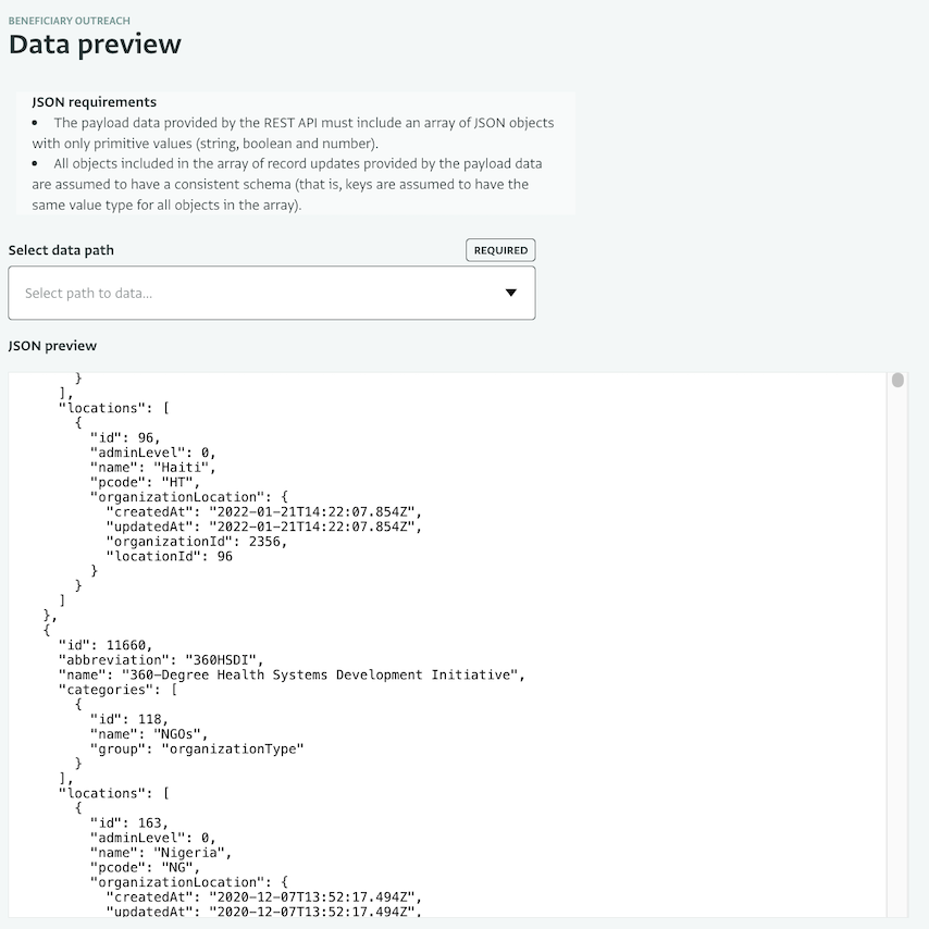 Screenshot of importing records using the importer API in ActivityInfo.