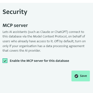 Screenshot of the MCP server activation settings