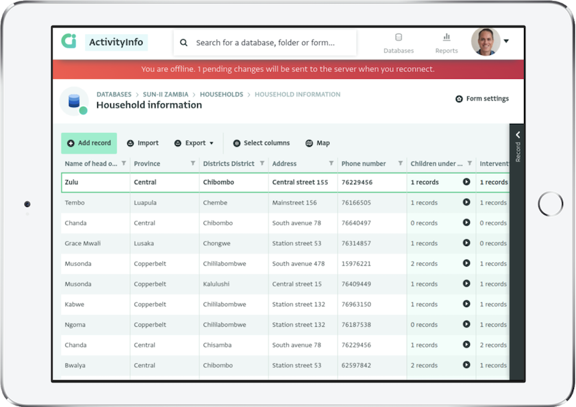 Screenshot of ActivityInfo on a tablet