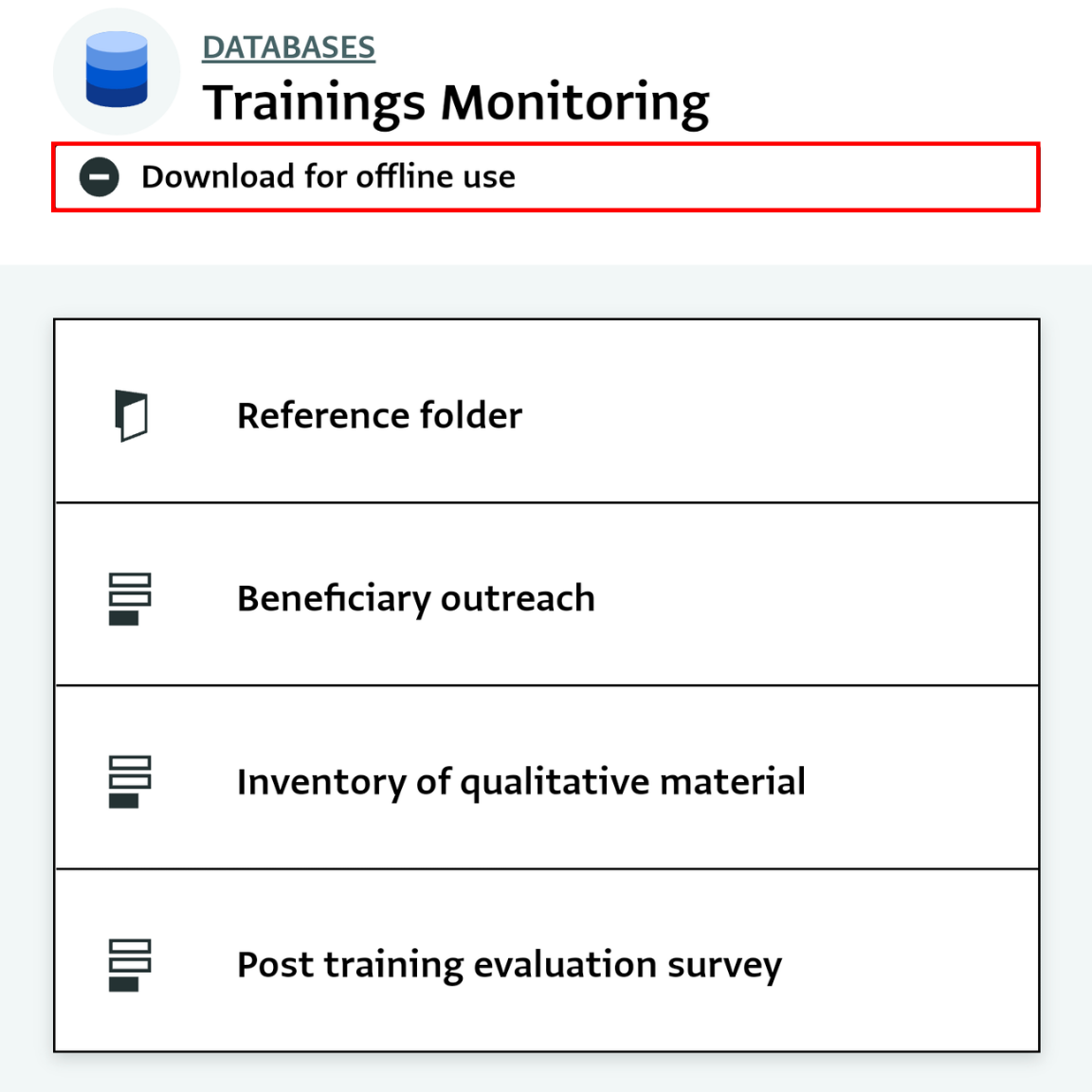 Screenshot of mobile app forms list