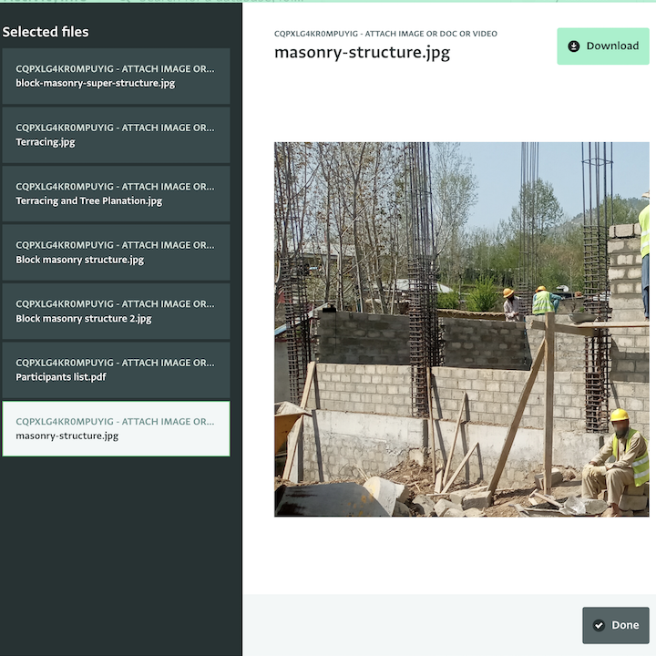 Screenshot of preview attachments interface