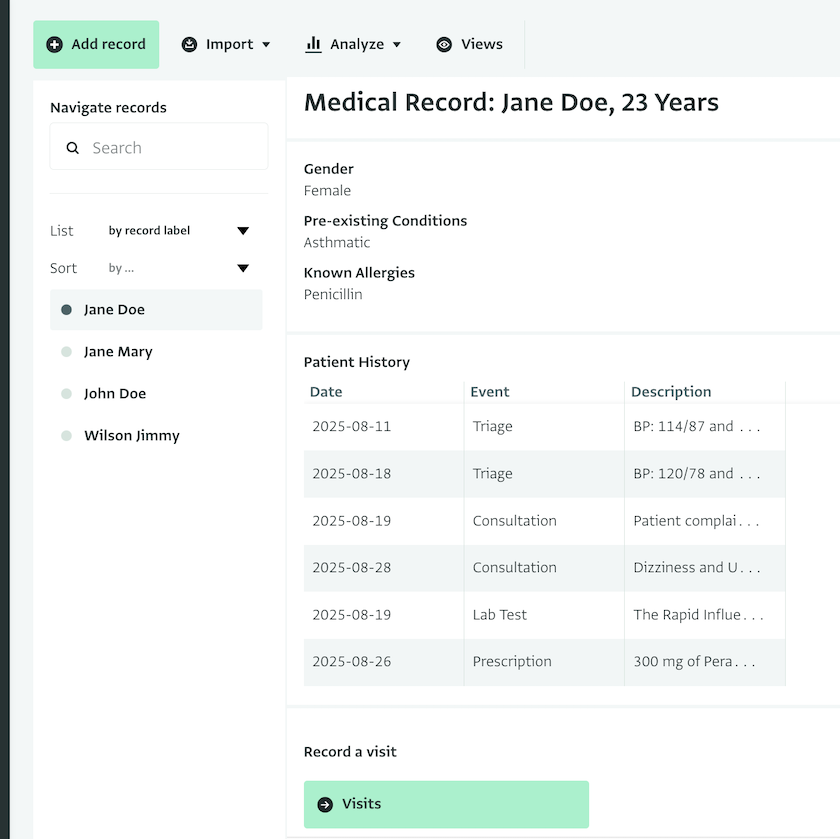 Screenshot of record detail view interface