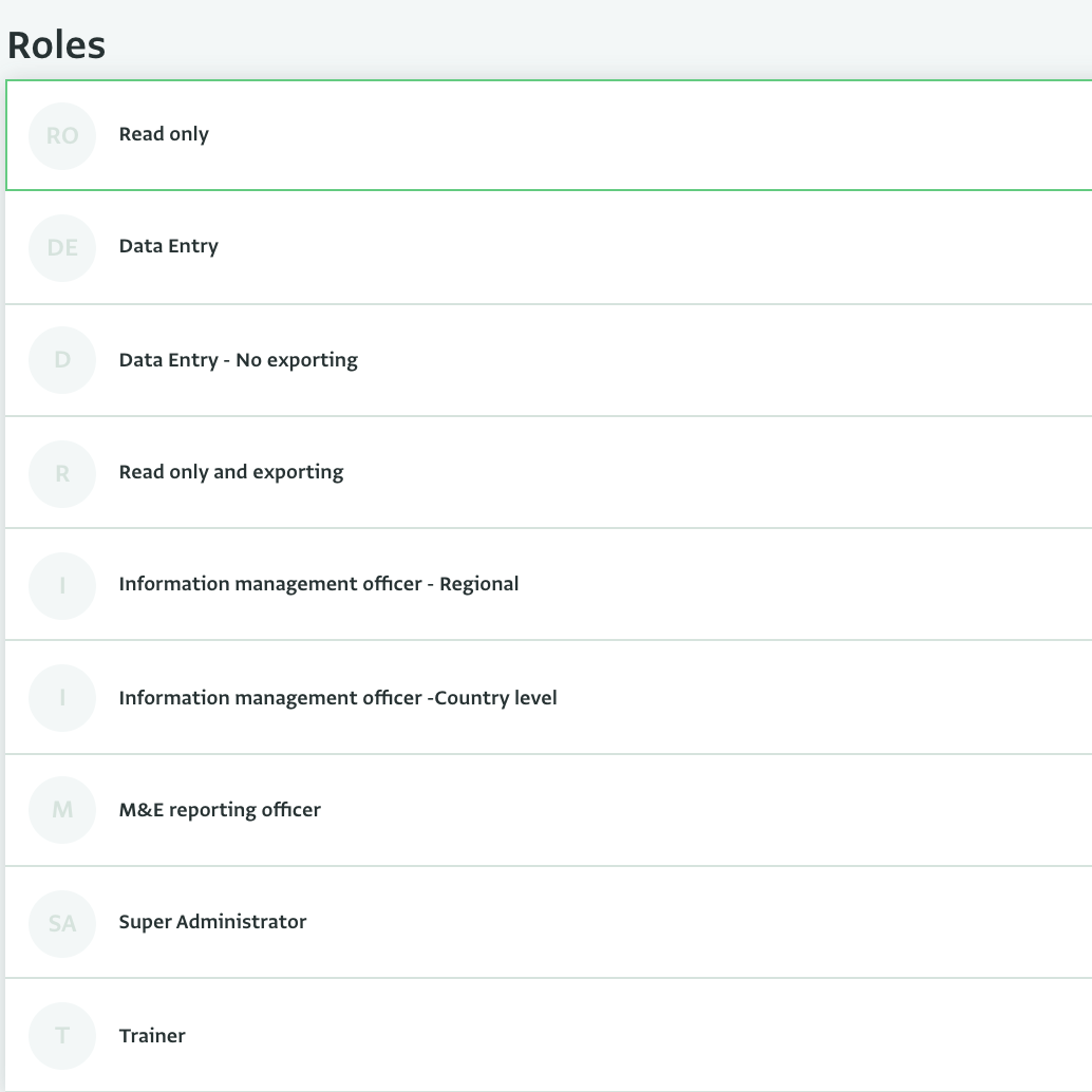 Screenshot of user roles