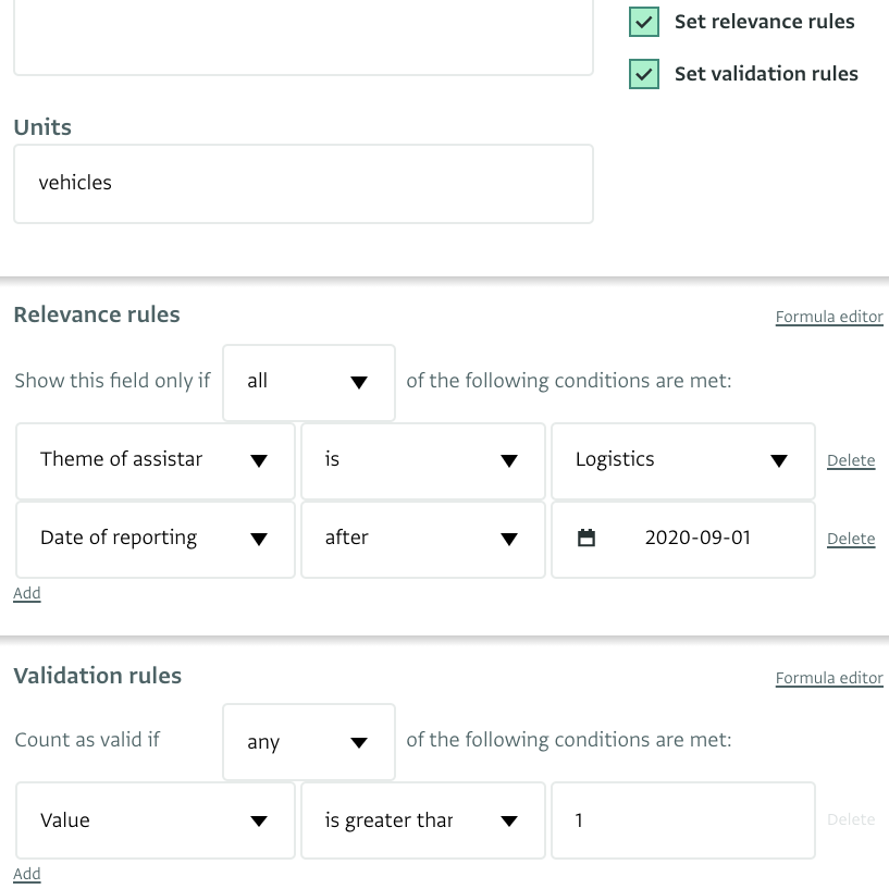 Screenshot of a field with validation and relevance rules