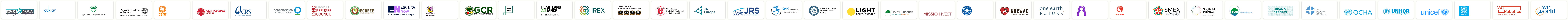 Customer logos of ACDI/VOCA, Adyan Foundation, Aga Khan Agency for Habitat, American Academy of Pediatrics (AAP), CARE International, ...