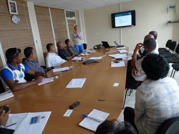 Katie Inglis providing a training on ActivityInfo in Madagascar