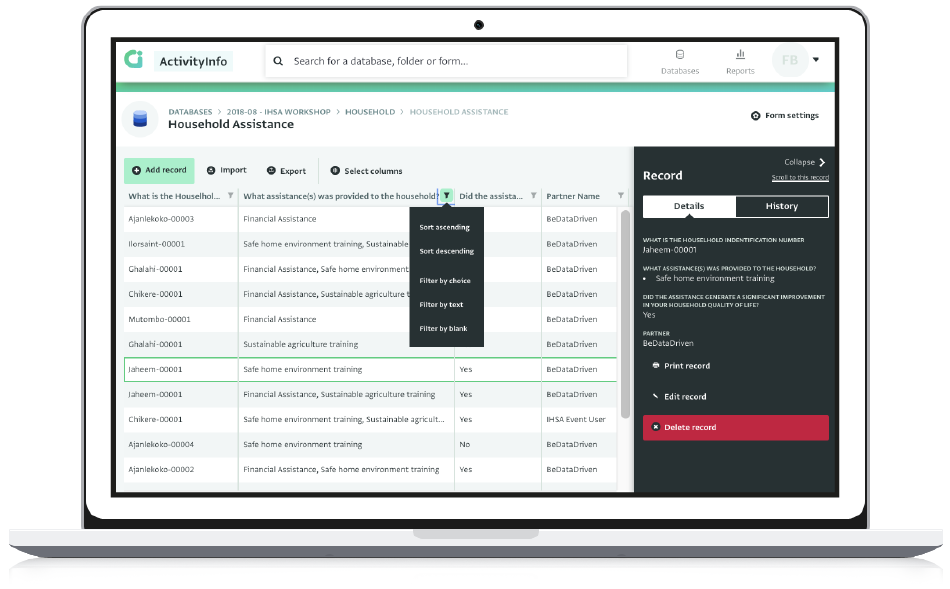 Data Collection: Table View in ActivityInfo 4.0