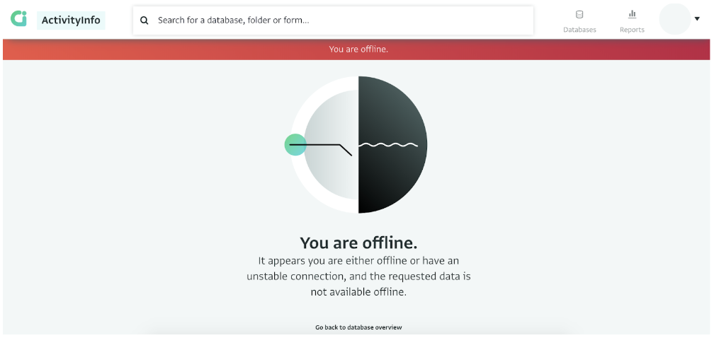 Connectivity lost: You are offline message