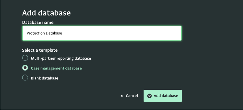 Selecting the case management database template