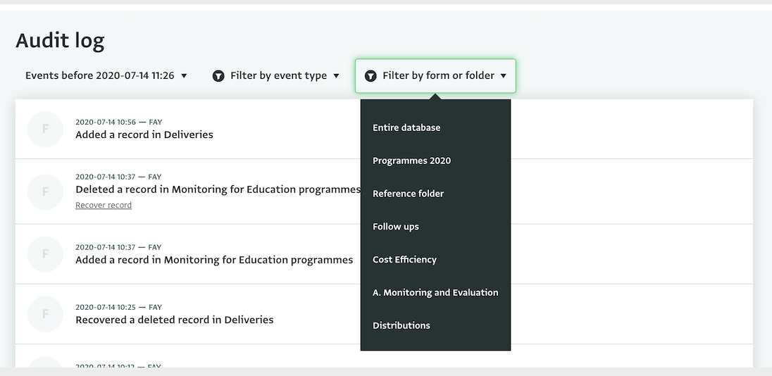 Filtering by form or folder