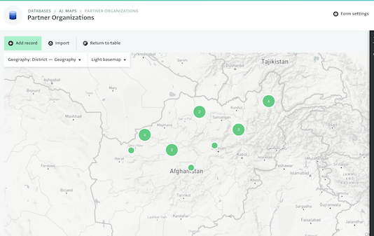 A map to display partner organizations locations