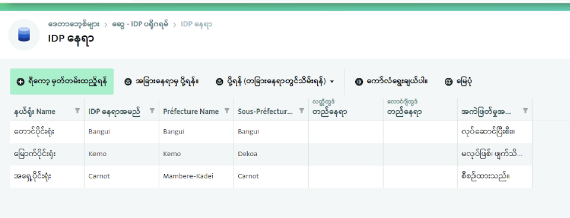 Data collection: Table View in Burmese