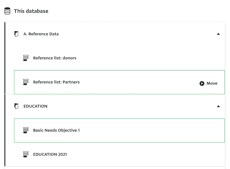 Database with reference lists and forms
