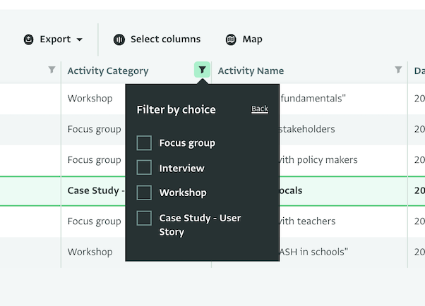 Using a filter on selection fields