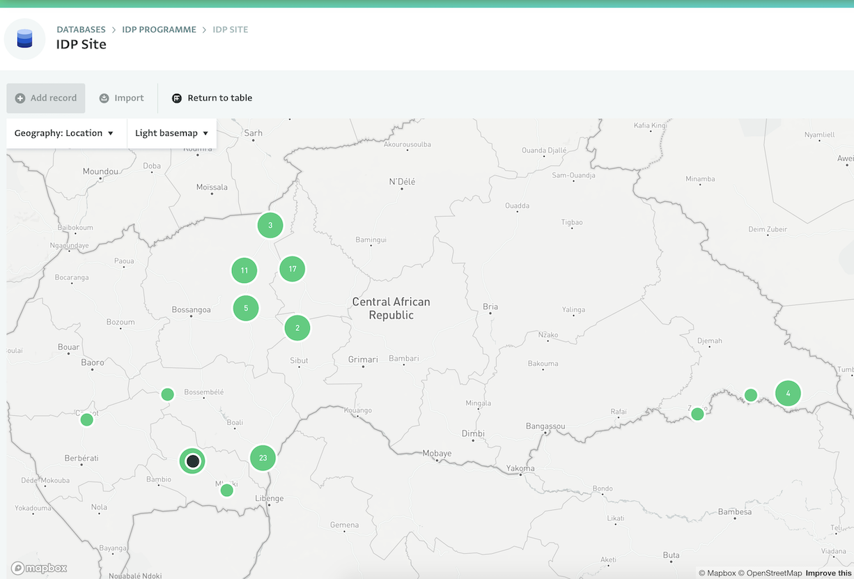 Map View of the IDP sites form