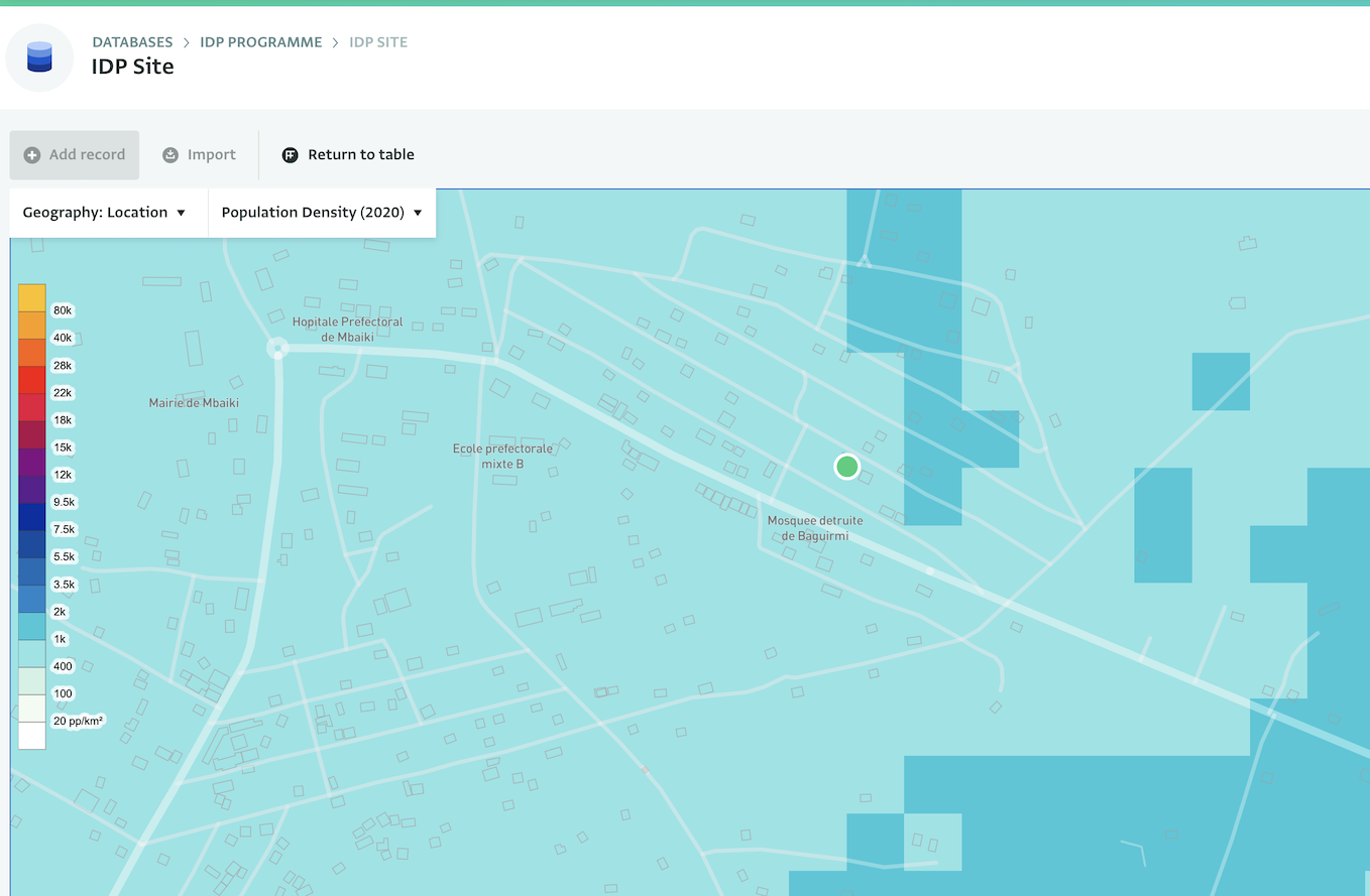 Population density basemap for the IDP sites form