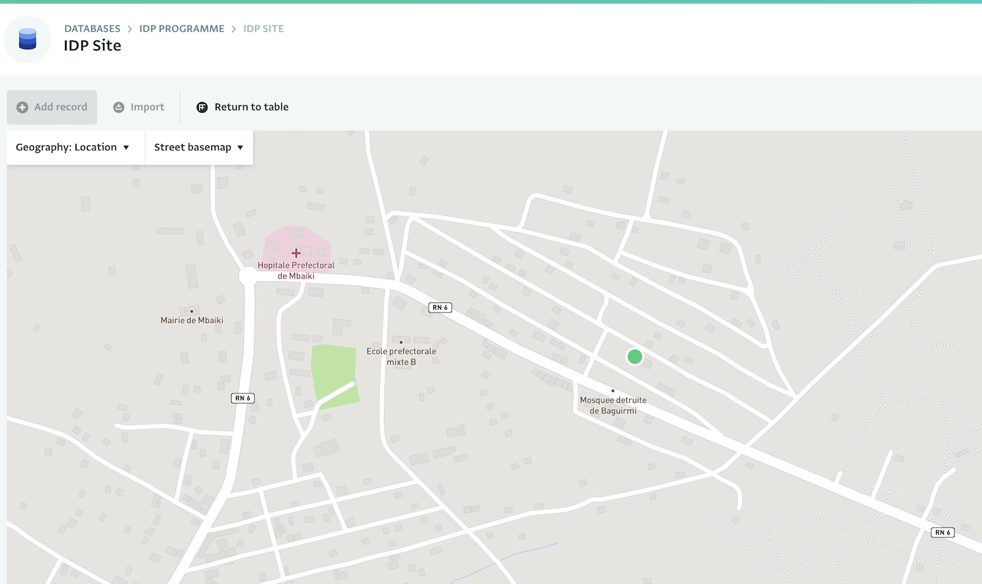Street basemap for the IDP sites form