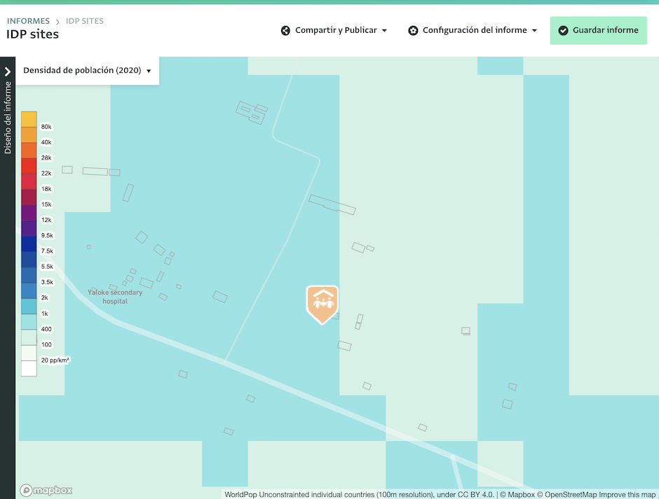 Mapa base de densidad de población para el formulario de sitios de desplazados internos