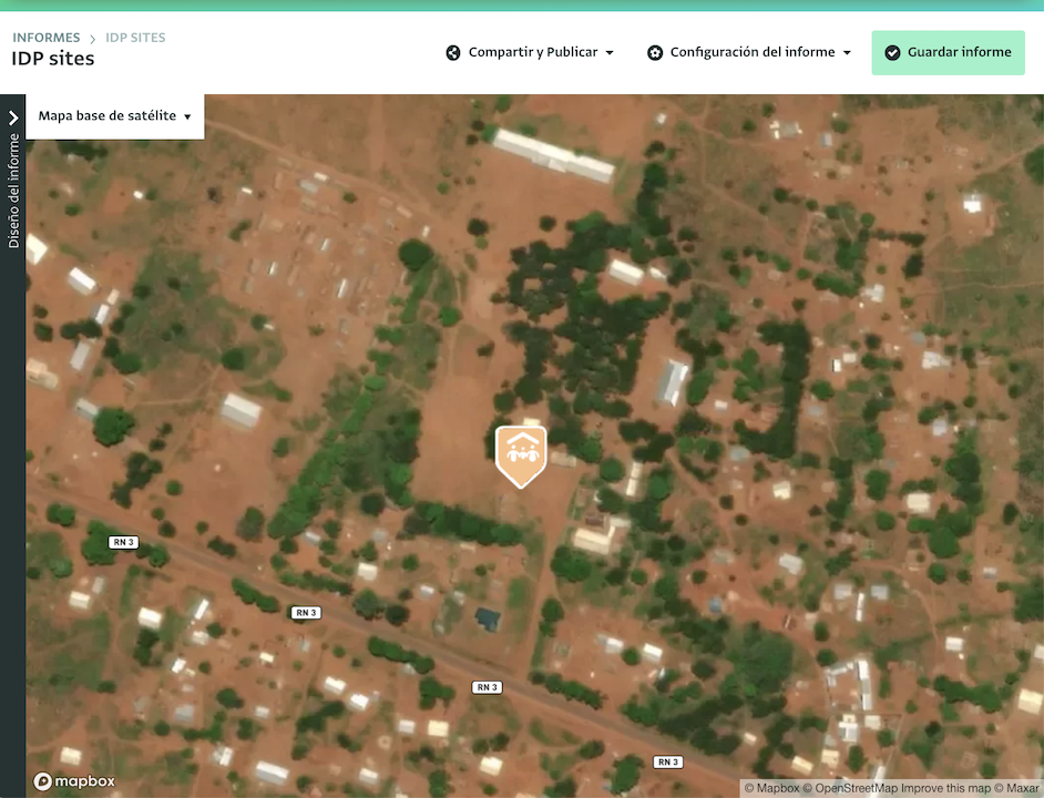 Mapa base de satélite para el formulario de sitios de desplazados internos