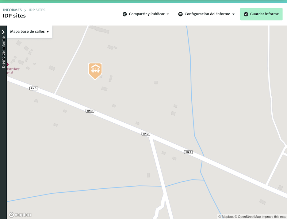 Mapa base de calles para el formulario de sitios de desplazados internos