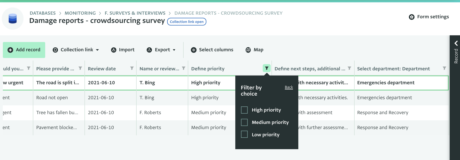 Filtering based on priority