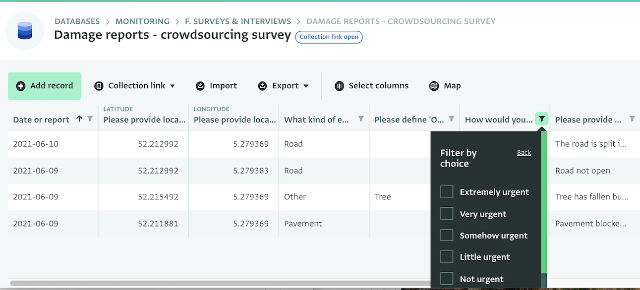 Viewing and filtering the records