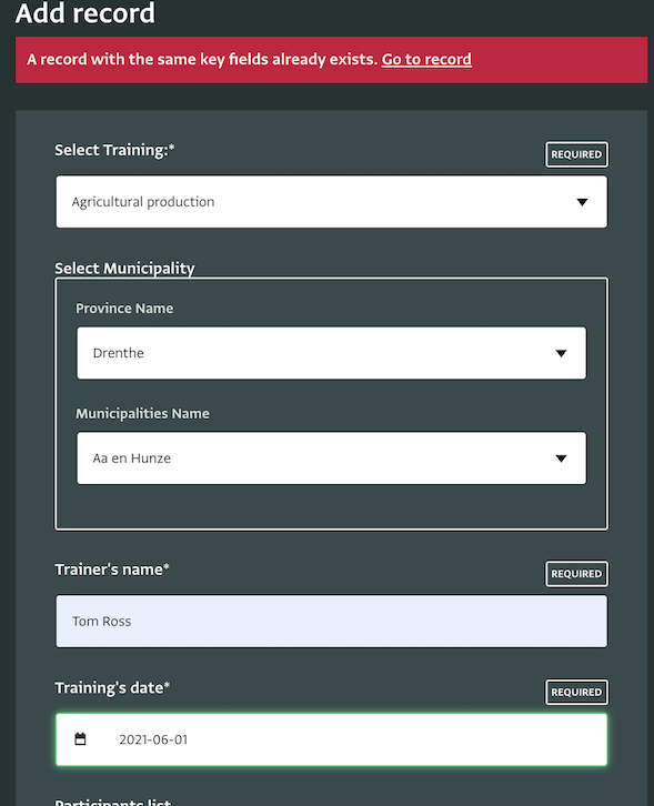 Data entry: Key fields prevent duplicate records