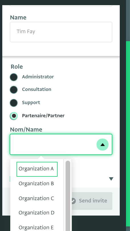 Assigning a user to his/her partner organization
