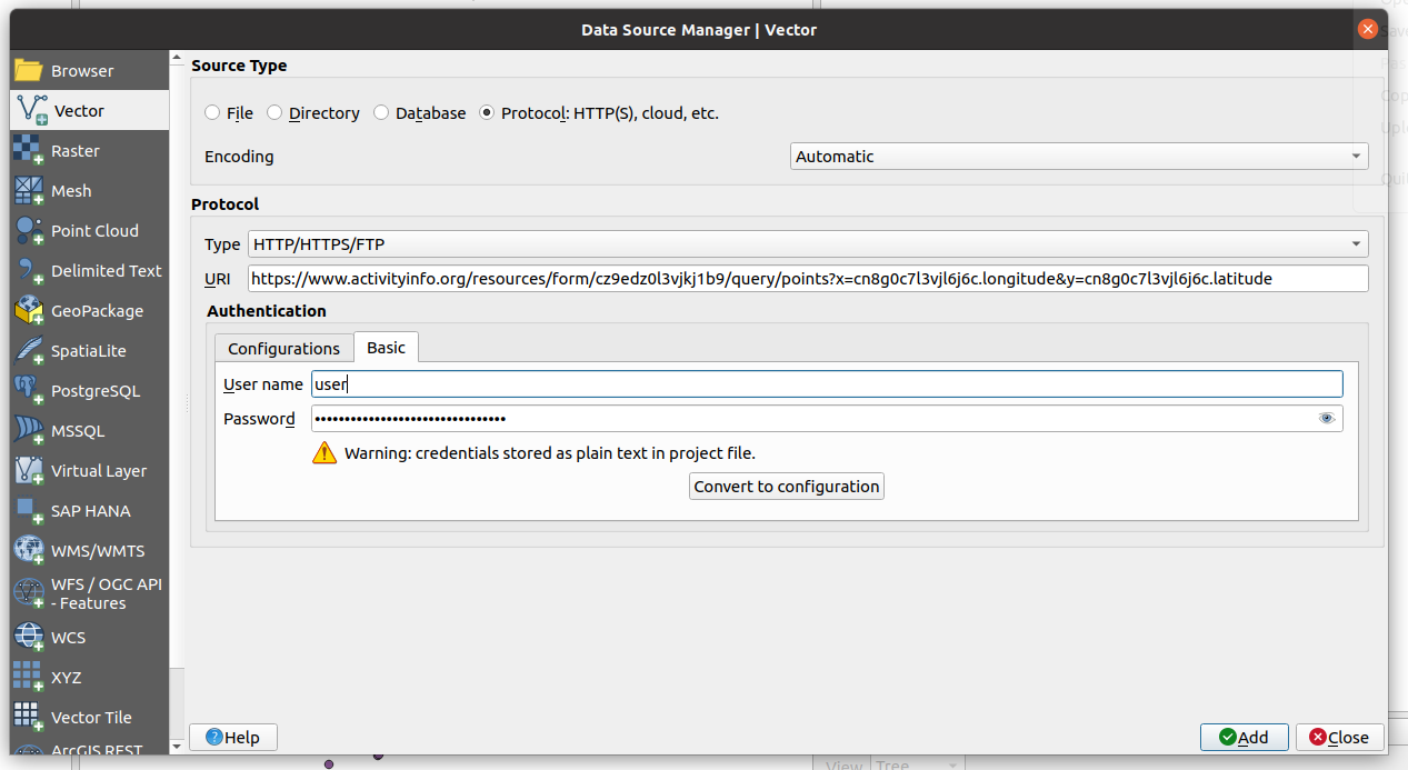 Screenshot of Data Source Manager dialog box