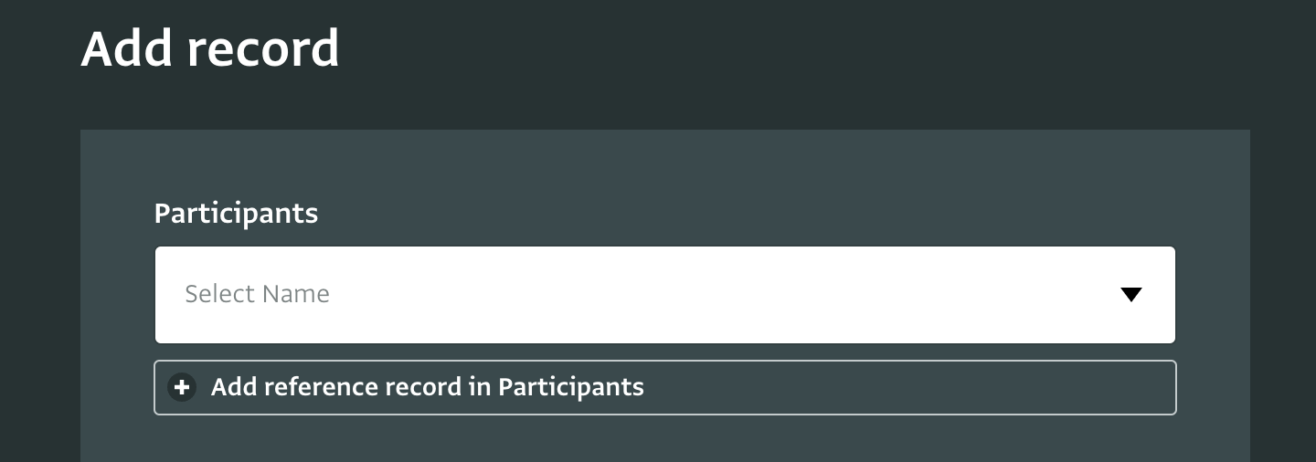 Example of in place reference record functionality for a Training data entry form referencing the Participants list.