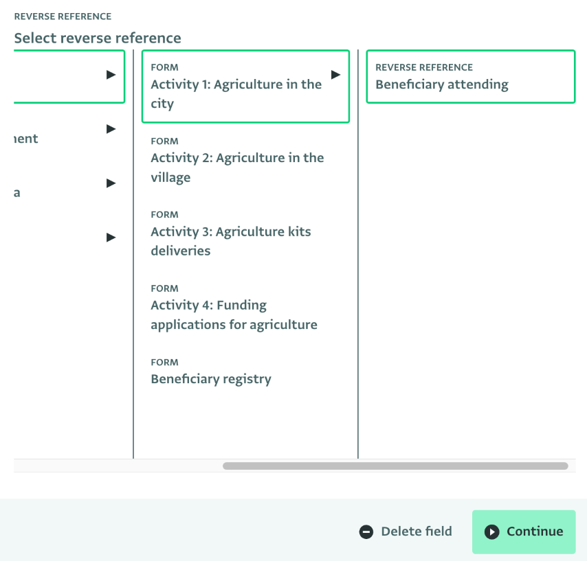 Selecting the form and the field for which we want to obtain the records that refer to our reference form