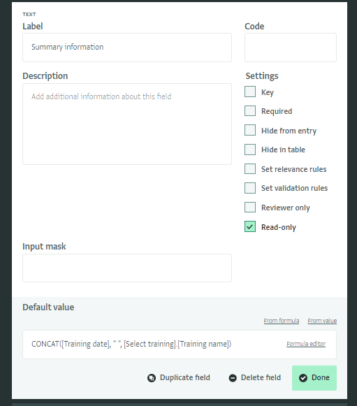 CONCAT formula setting a default value for a text field