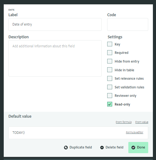 Form design: Default value for a date field based on a formula with the ‘Read only’ property checked