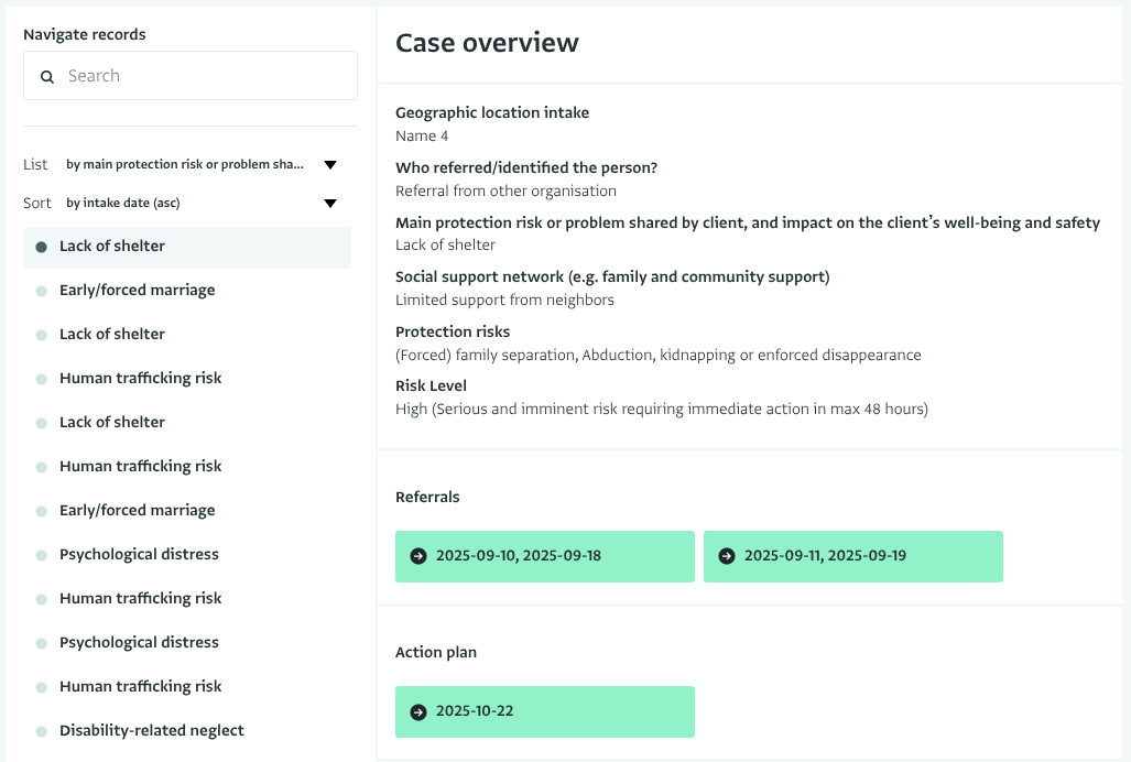 Record detail view - Service user summary