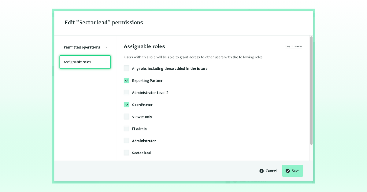 Manage users permission: Assignable roles (selection)