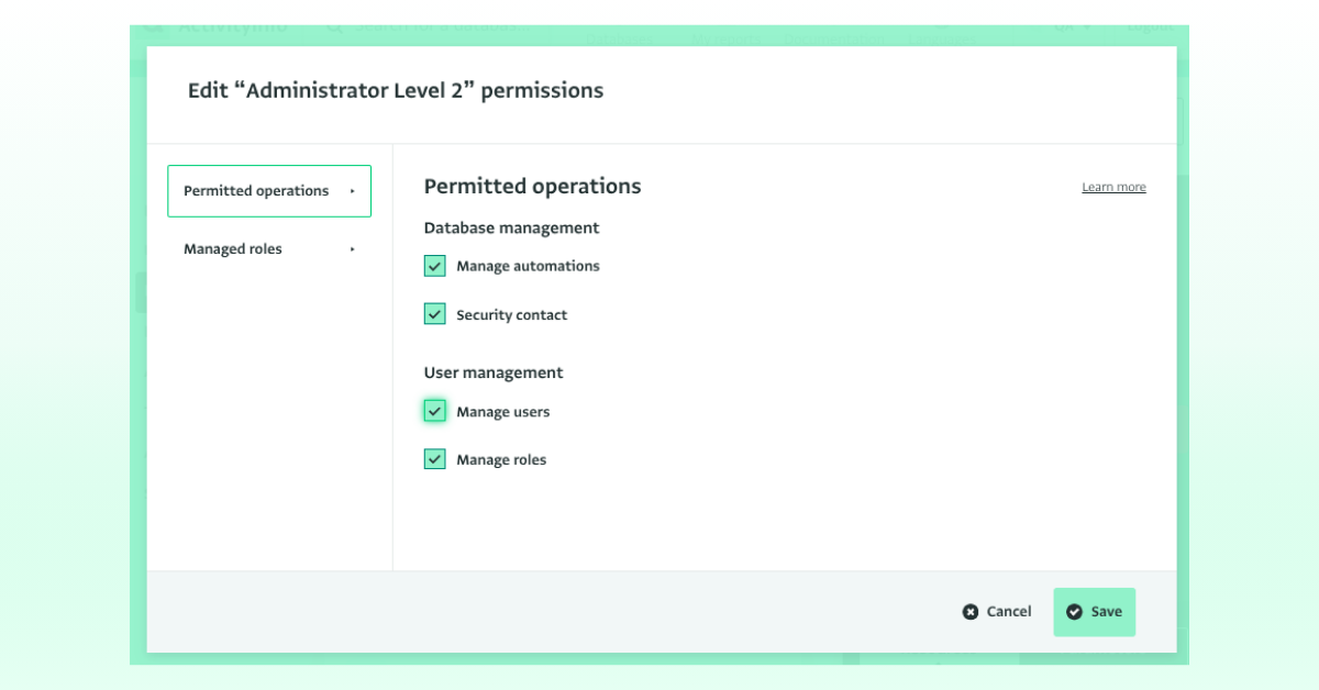 Role design: Permitted operations