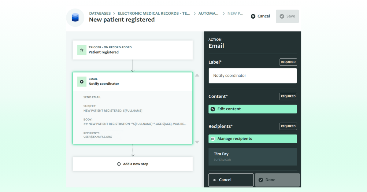 Set up email notifications using the automation builder