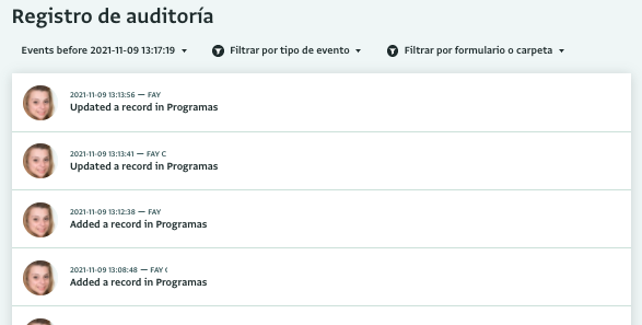 Registro de auditoría en la configuración de la base de datos