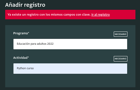 Notificación de campo clave en la entrada de datos