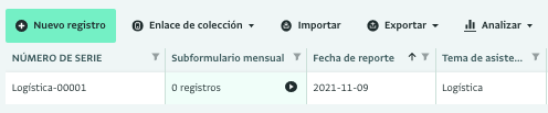 Número de serie con prefijo en vista tabular